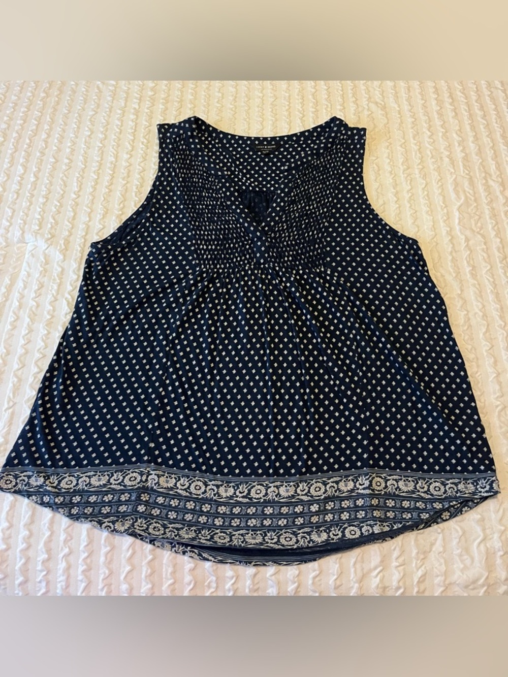 Lucky Brand Navy Printed Sleeveless Tank with White Motif